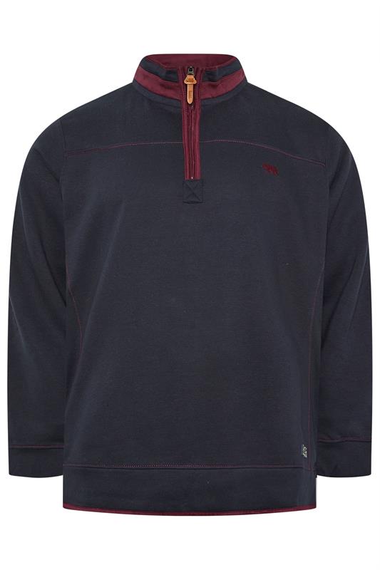 D555 Big & Tall Navy Blue Embroidered Quarter Zip Sweatshirt | BadRhino 1