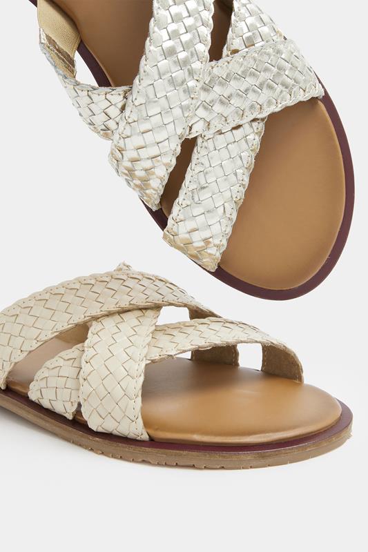 LTS Gold Faux Leather Woven Mule Sandals In Standard Fit | Long Tall Sally 5