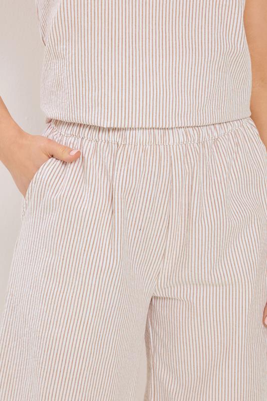LTS Tall Women's Set Camel Brown Stripe Cotton Vest Top & Trousers | Long Tall Sally  7