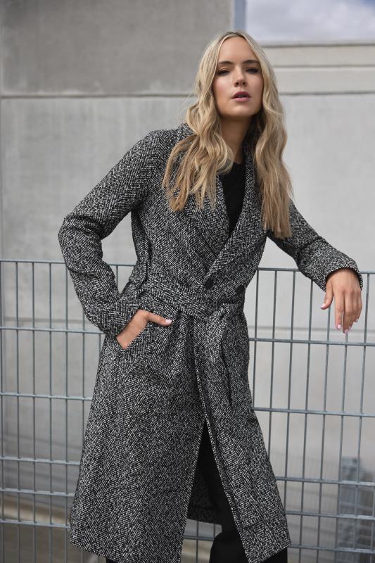 LTS Tall Grey Woven Herringbone Wrap Midi Coat | Long Tall Sally 1