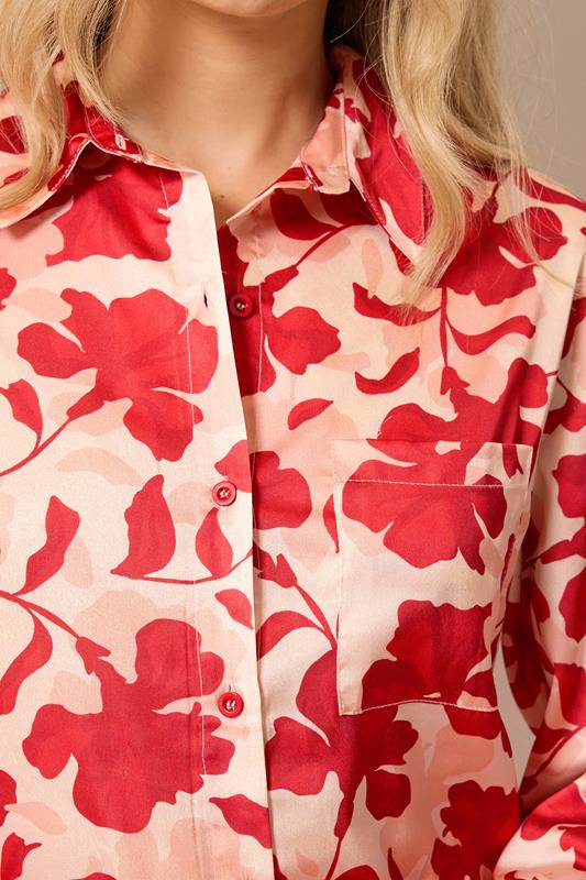 LTS Tall Women's Set Pink Floral Satin Button Shirt & Wide Leg Trousers | Long Tall Sally 4