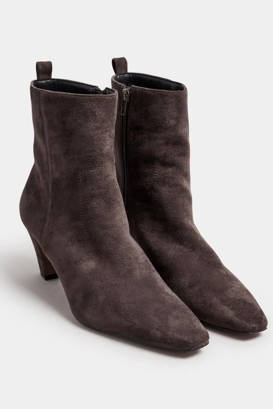 LTS Brown Faux Suede Heeled Ankle Boot In Standard Fit | Long Tall Sally 2