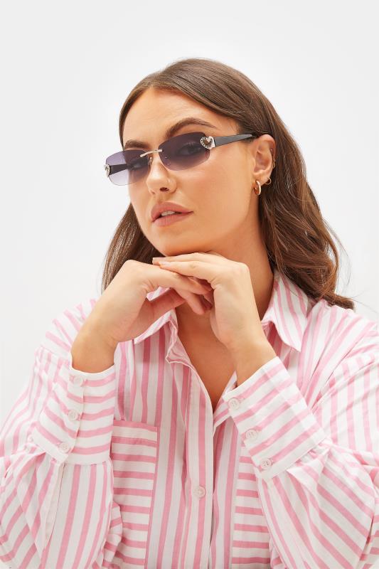 Black Diamante Heart Frameless Sunglasses