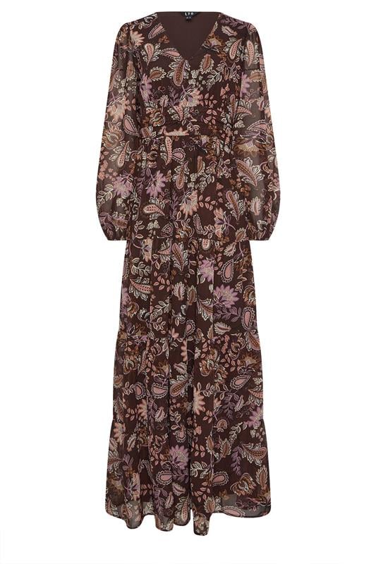 LTS Tall Chocolate Brown Paisley Chiffon Tiered Dress | Long Tall Sally 5