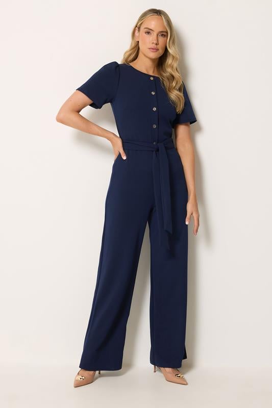  LTS Tall Navy Blue Scuba Button Front Jumpsuit