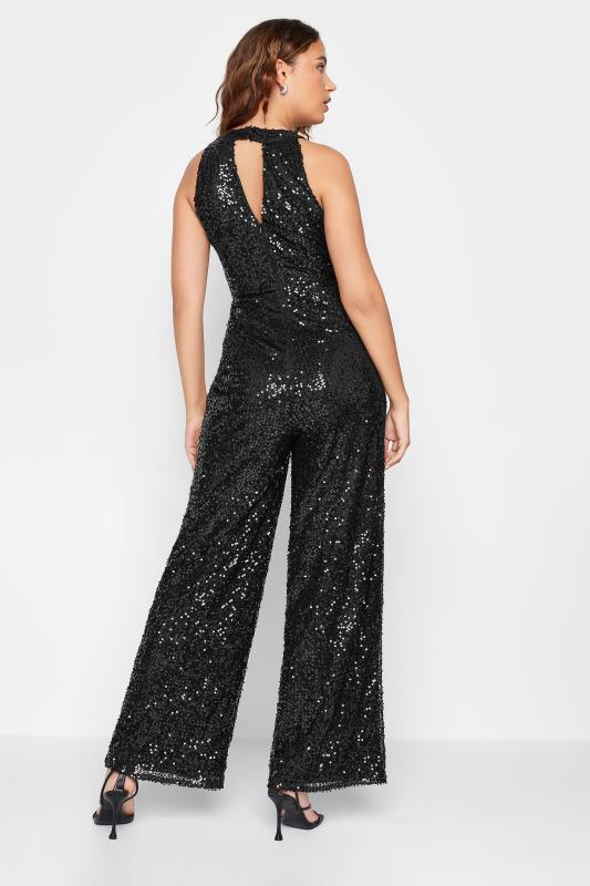 LTS Tall Black Sequin Embellished Halter Neck Jumpsuit | Long Tall Sally 4