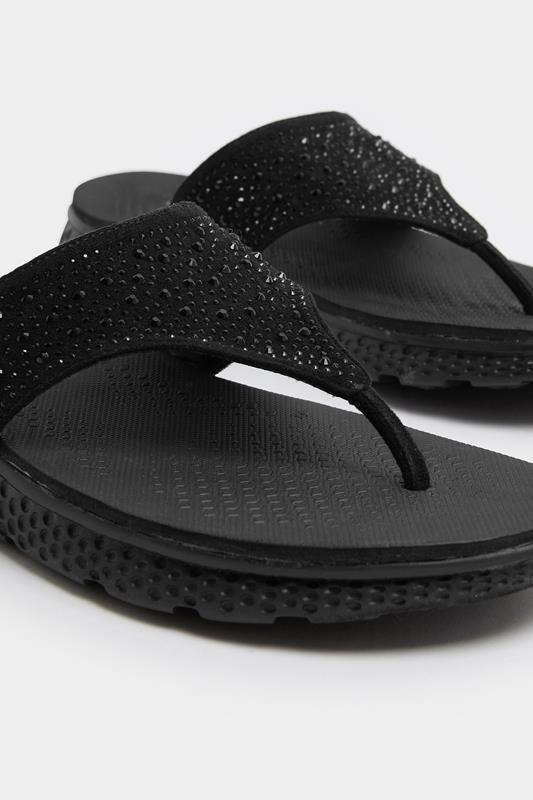 Black Diamante T-Bar Sandals In Wide E Fit | Yours Clothing 5