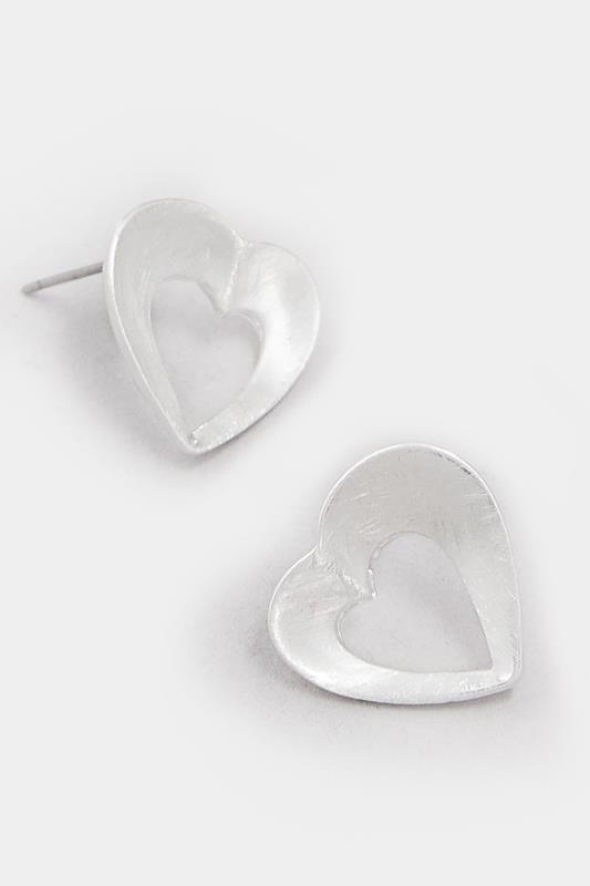 Silver Tone Brushed Heart Stud Earrings | Yours Clothing 3