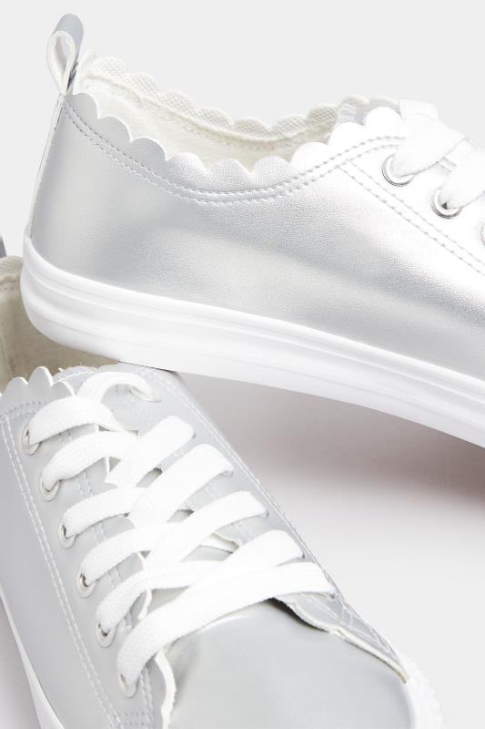 Silver Scalloped Edge Trainers In Wide E Fit | Yours Clothing 5