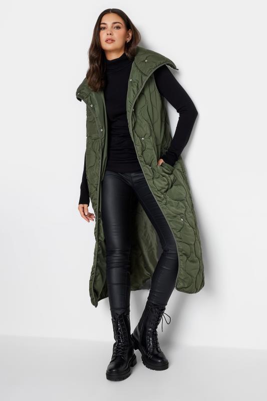 Tall  LTS Tall Olive Green Funnel Neck Quilted Longline Gilet