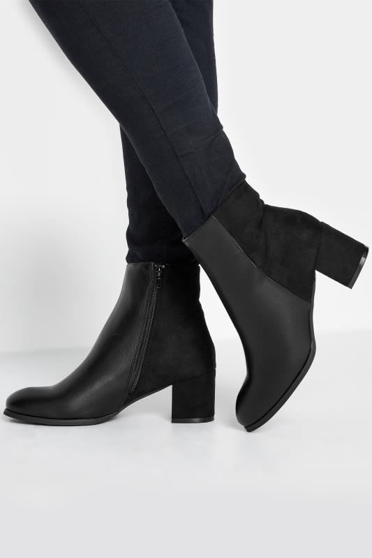 Black Faux Leather Heeled Ankle Boots in E Fit & EEE Fit 1