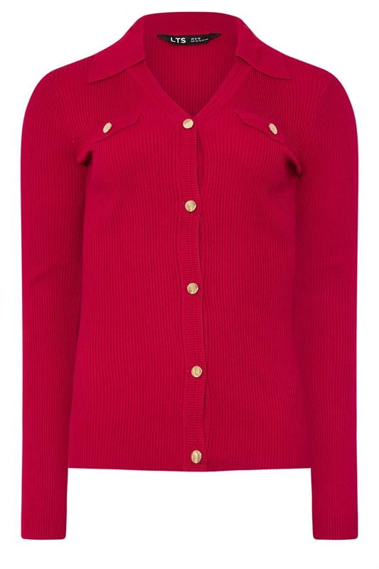 LTS Tall Red Ribbed Button Detail Top | Long Tall Sally 1