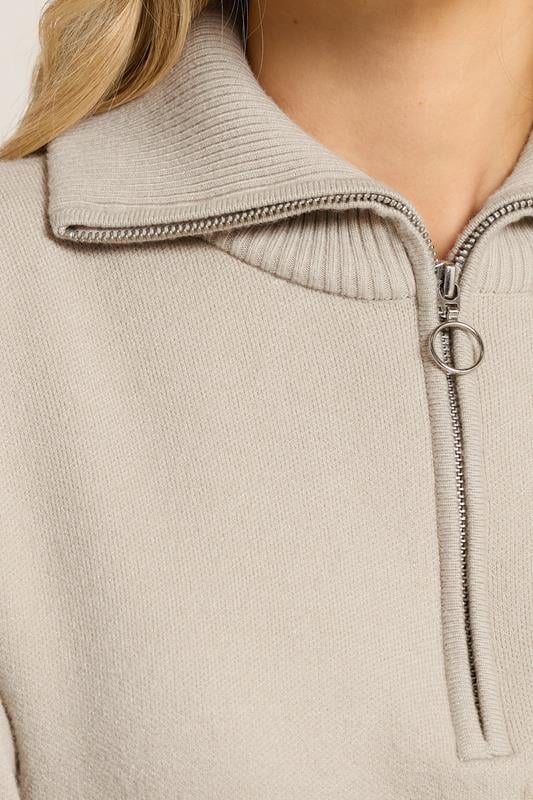 LTS PREMIUM Tall Beige Brown Half Zip Knitted Jumper | Long Tall Sally 4