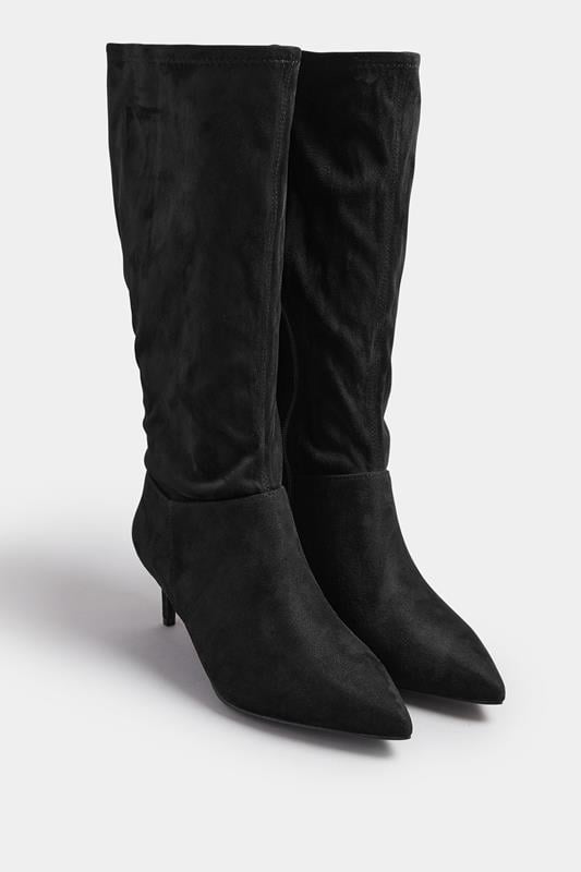 Black Pointed Toe Kitten Heel Boots In Extra Wide EEE Fit | Yours Clothing 2