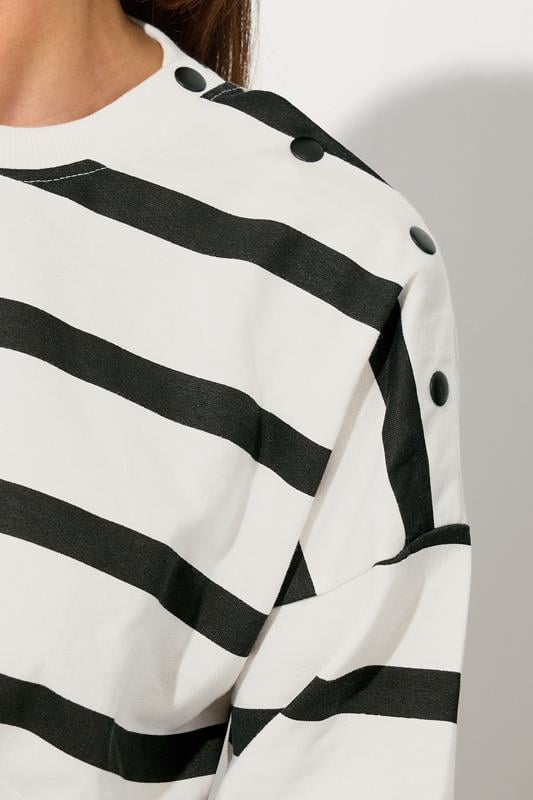 LTS Tall Ivory White Striped Button Sweatshirt | Long Tall Sally 6