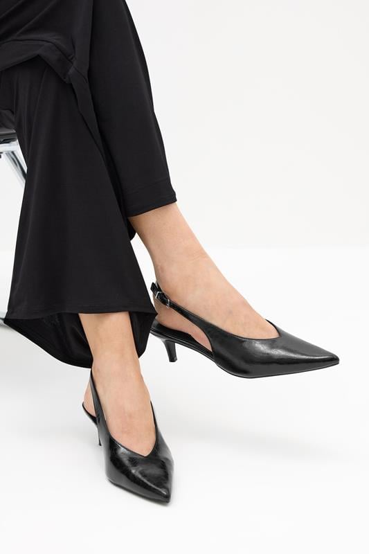 Tall  LTS Black Pointed Slingback Kitten Heel