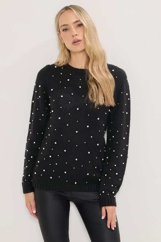 LTS Tall Black Stud Crew Neck Jumper | Long Tall Sally 1