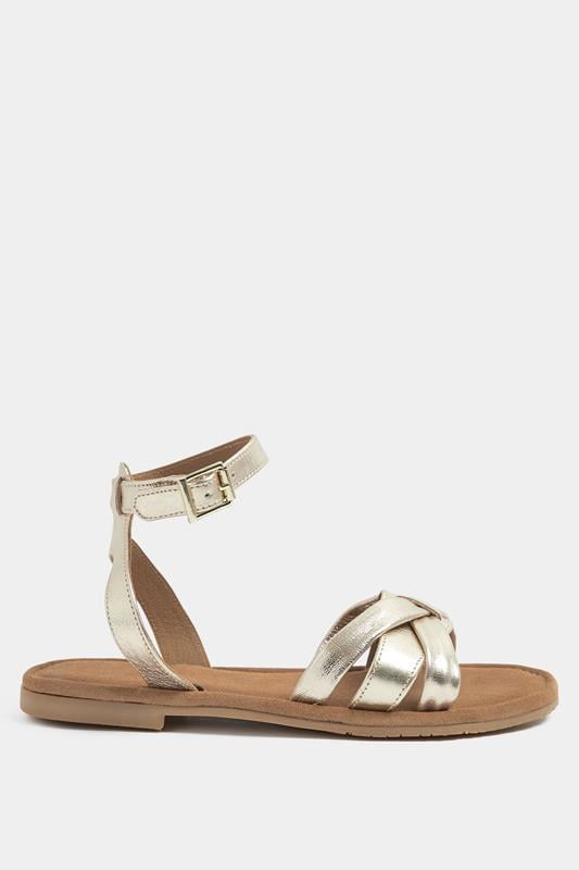Gold Faux Leather Cross Over Sandals In Extra Wide EEE Fit | Yours Clothing 2