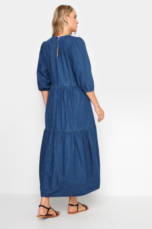 LTS Tall Women's Blue Denim Tiered Midi Dress | Long Tall Sally 3