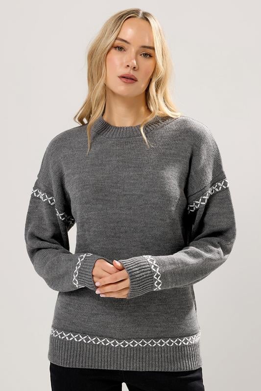 Tall  LTS Tall Grey Cross Stitch Knitted Jumper