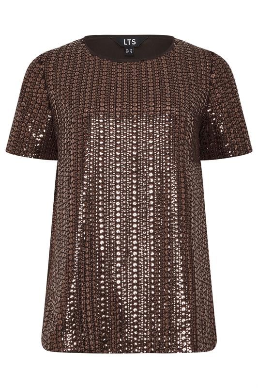 LTS Tall Brown Crew Neck Sequin Top | Long Tall Sally 5