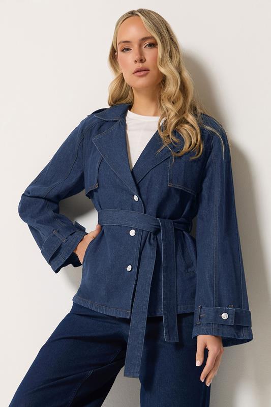  LTS Tall Blue Short Denim Trench Coat