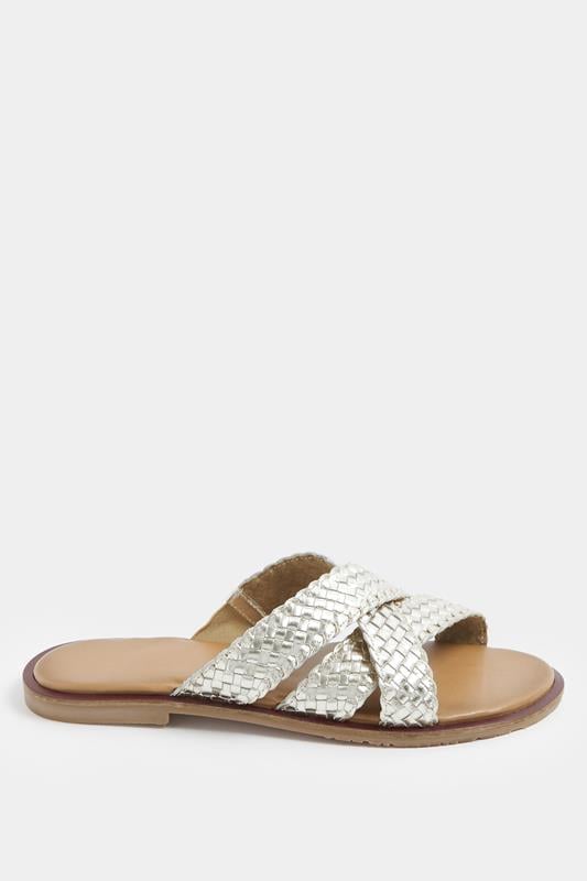 LTS Gold Faux Leather Woven Mule Sandals In Standard Fit | Long Tall Sally 2