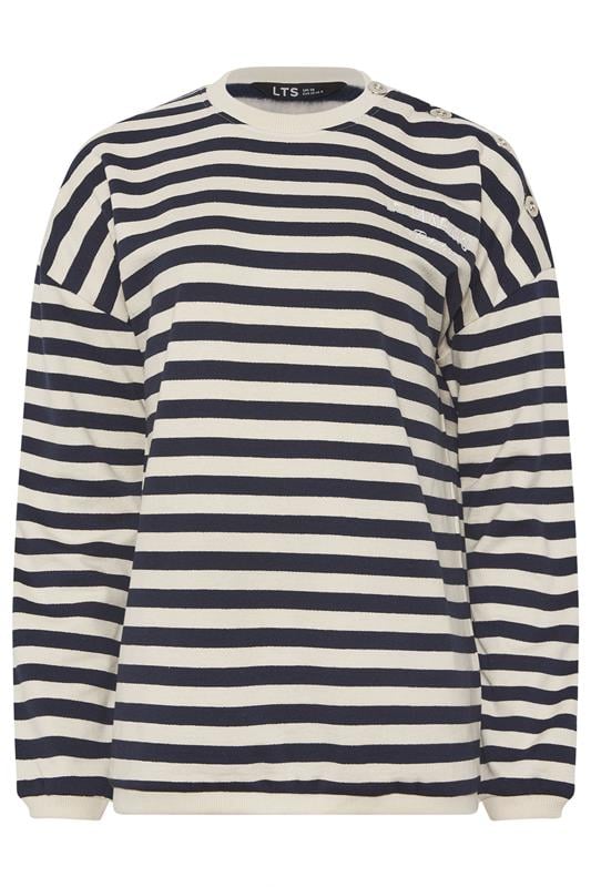 LTS Tall Navy Blue Stripe Embroidered 'Le Marais' Slogan Sweatshirt | Long Tall Sally  5