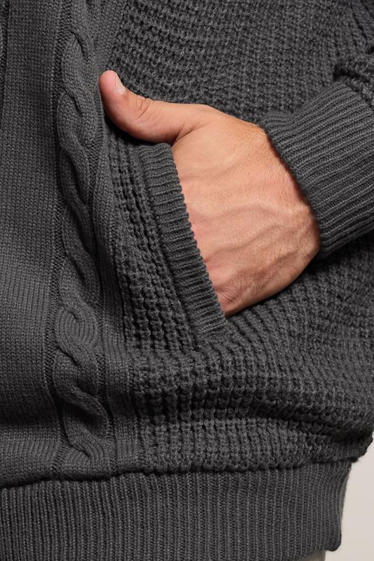 BadRhino Big & Tall Charcoal Grey Sherpa Lined Zip Through Cable Jumper | BadRhino 5