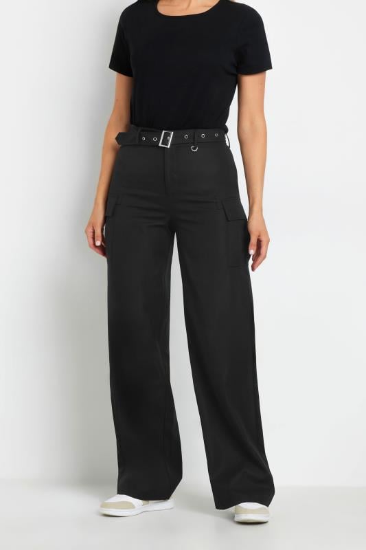 LTS Tall Women's Black Belted Wide Leg Cargo Trousers | Long Tall Sally 3