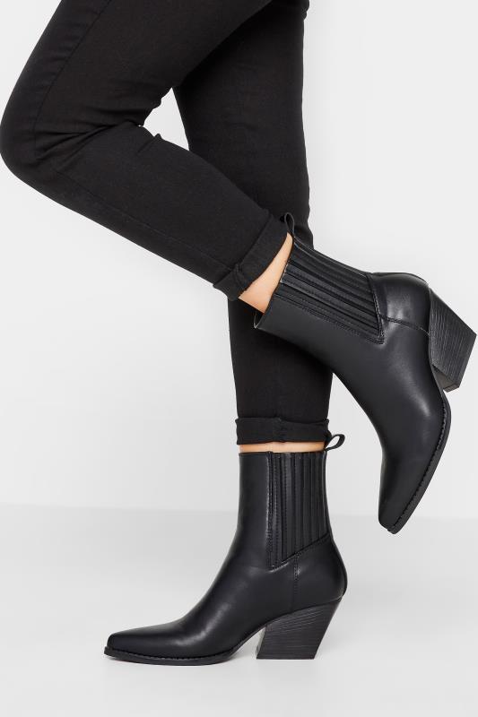 Petite  PixieGirl Black Faux Leather Ankle Cowboy Boots In Standard Fit