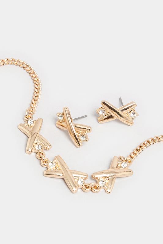 Gold Tone Diamante Cross Bracelet & Earrings Set | Yours Clothing 3