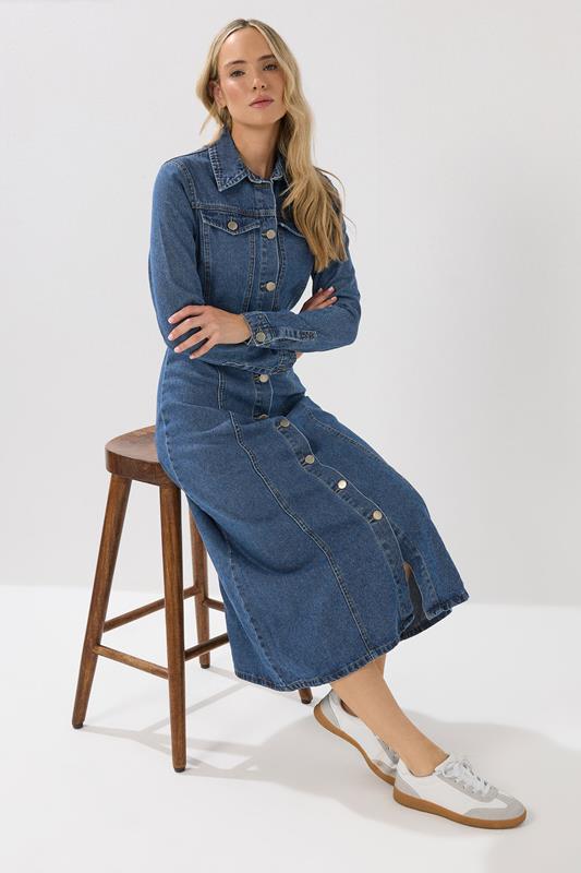 LTS Tall Blue Denim Button Through  Midi Dress | Long Tall Sally 2