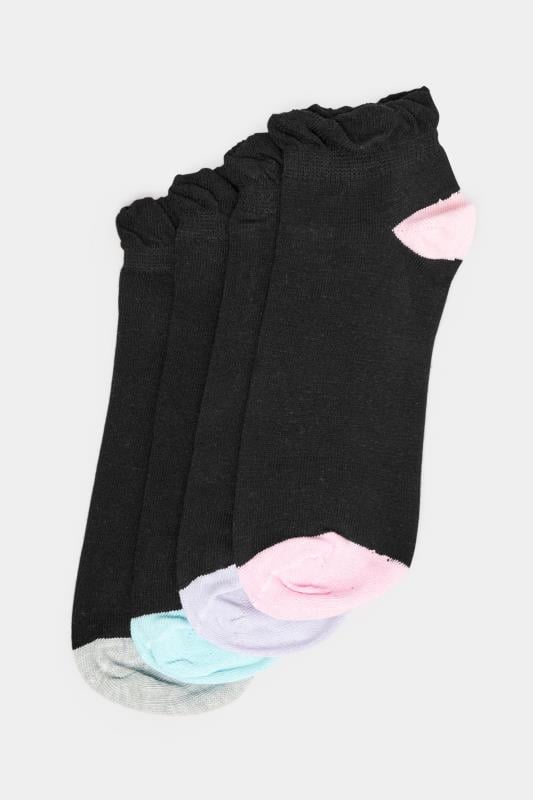 YOURS 4 PACK Plus Size Black Contrast Heel Ankle Socks | Yours Clothing  3