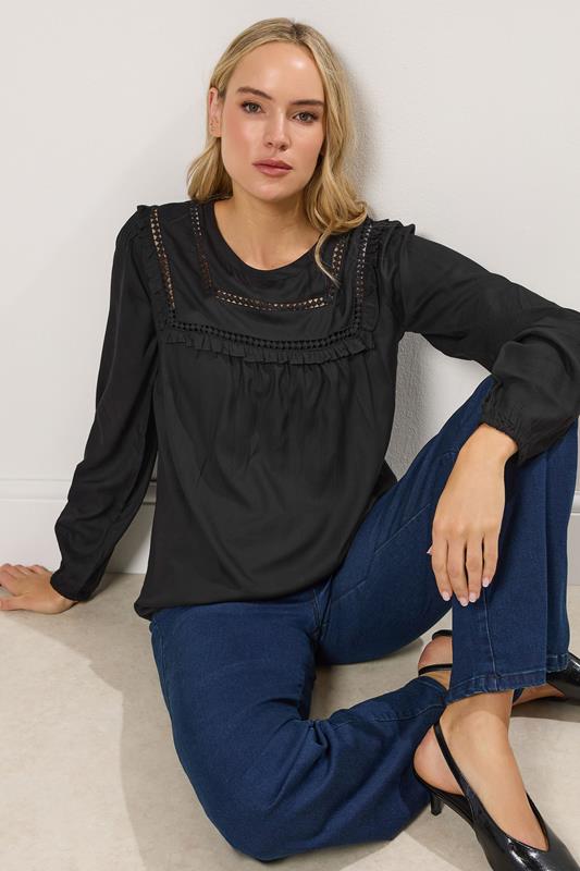 LTS Tall Black Woven Frill Blouse | Long Tall Sally 1