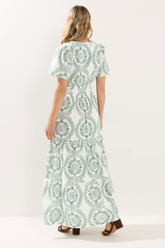 LTS Tall Women's Green & White Leaf Print Linen Maxi Dress | Long Tall Sally 4