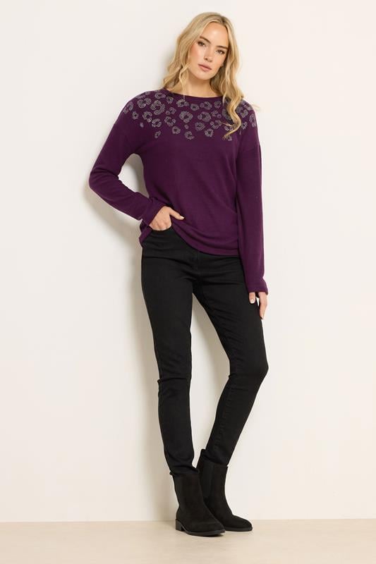 LTS Tall Purple Soft Touch Animal Embellished Jumper | Long Tall Sally 2