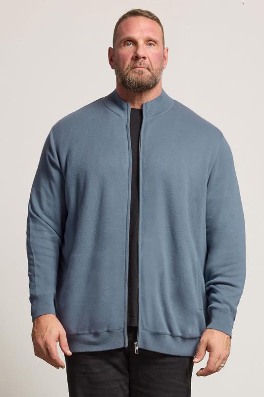 BadRhino Big & Tall Blue Knitted Borg Zip Up | BadRhino 2