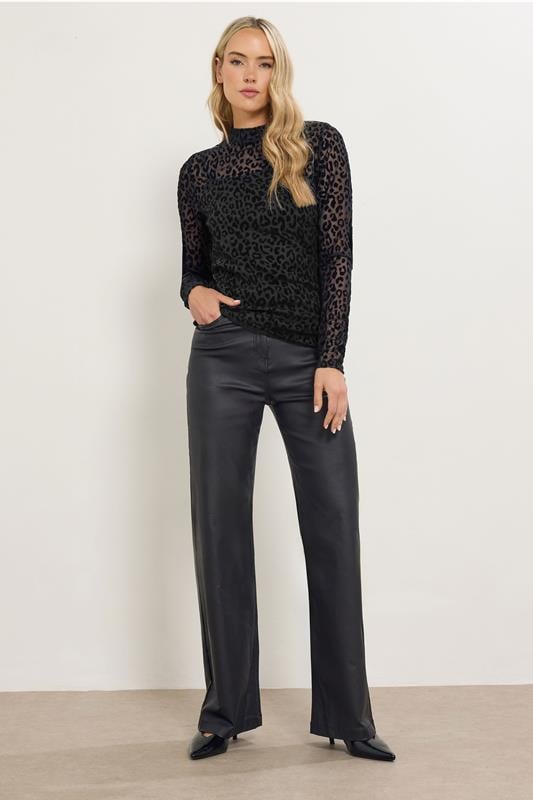 LTS Tall Black Burnout Animal High Neck Top | Long Tall Sally 3