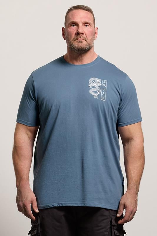 BadRhino Big & Tall Blue Extra Long Dragon Graphic T-Shirt | BadRhino 1