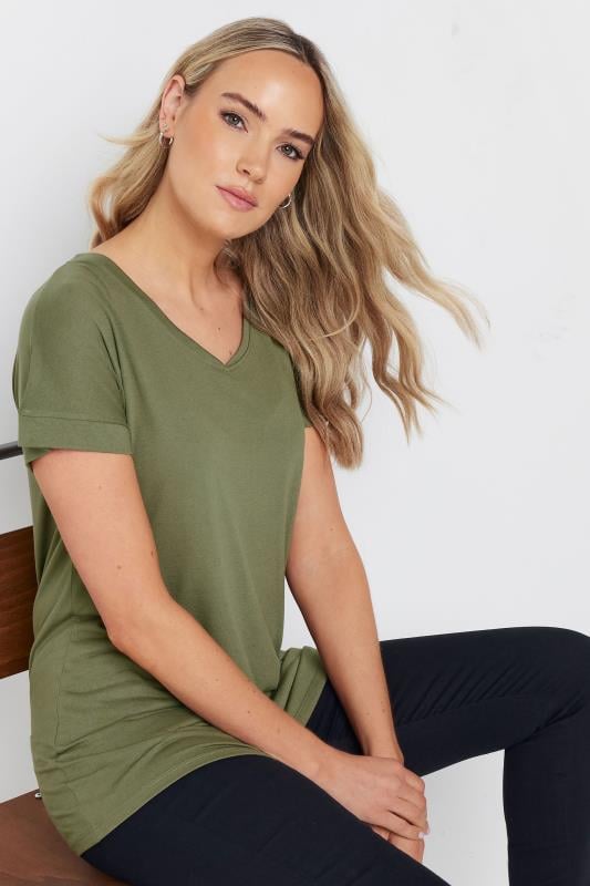 LTS PREMIUM Tall Women s Khaki Green V Neck T Shirt Long Tall Sally