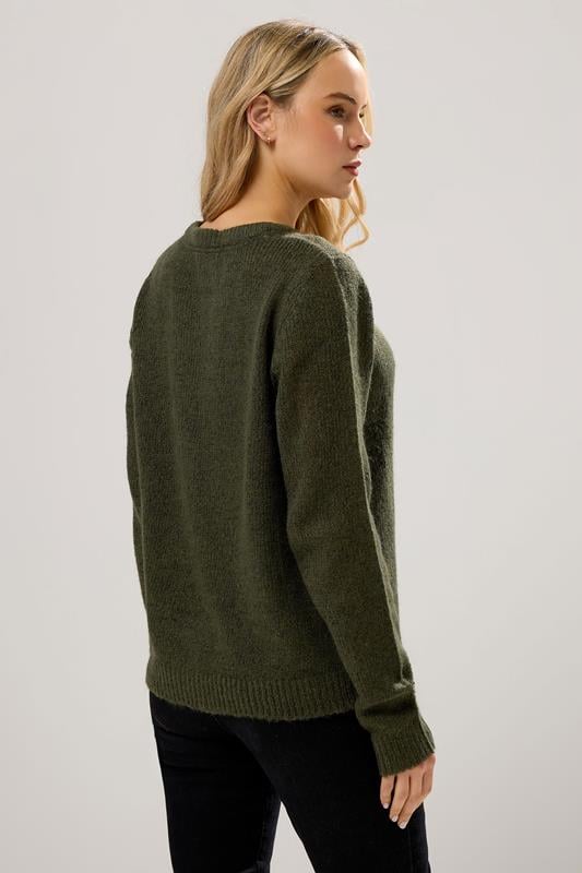 LTS Tall Khaki Green Knitted Button Cardigan | Long Tall Sally 3