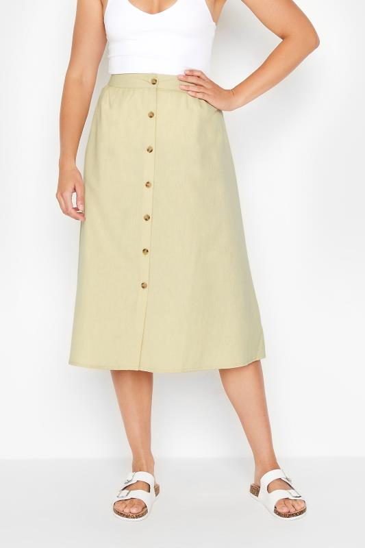 Tall  LTS Tall Beige Brown Linen Button Front Skirt