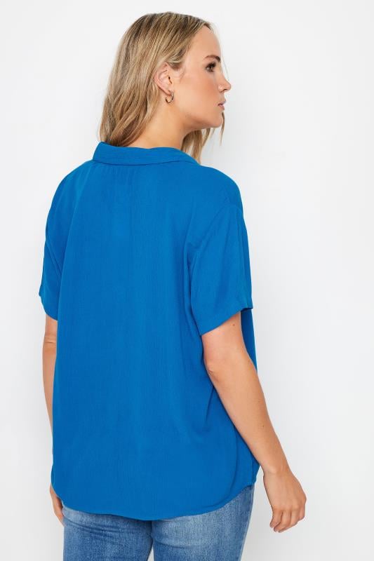 LTS Tall Women's Blue Crinkle Short Sleeve Shirt | Long Tall Sally  3