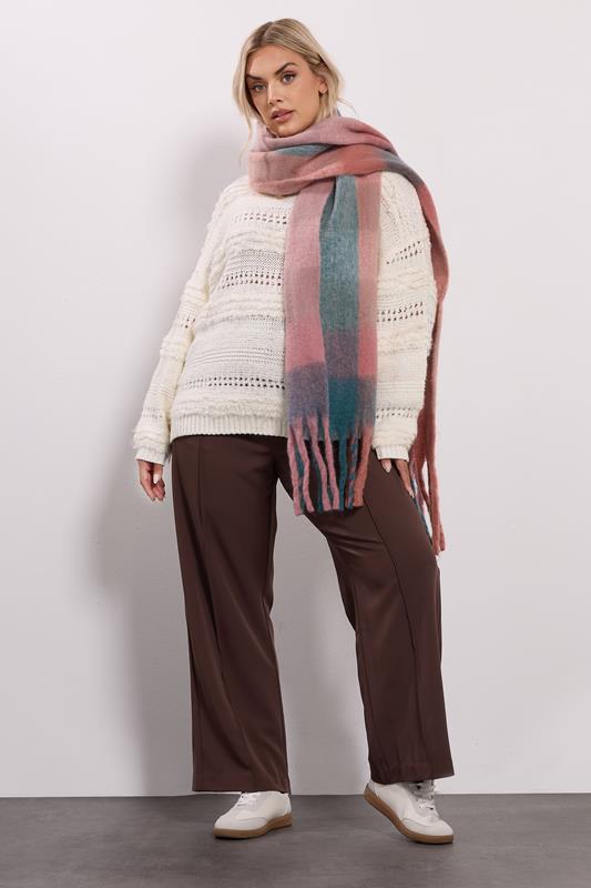 Pink Checked Soft Touch Scarf | Yours Clothing 2
