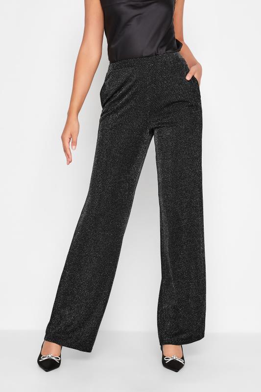 LTS Tall Women's Black Glitter Wide Leg Trousers | Long Tall Sally 1