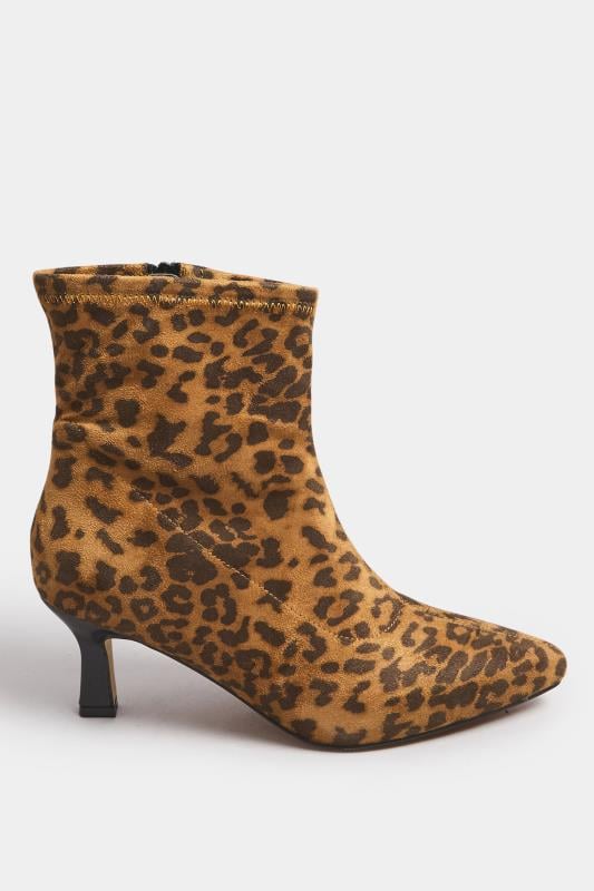 Beige Brown Leopard Print Heeled Ankle Boots In Extra Wide EEE Fit | Yours Clothing 3