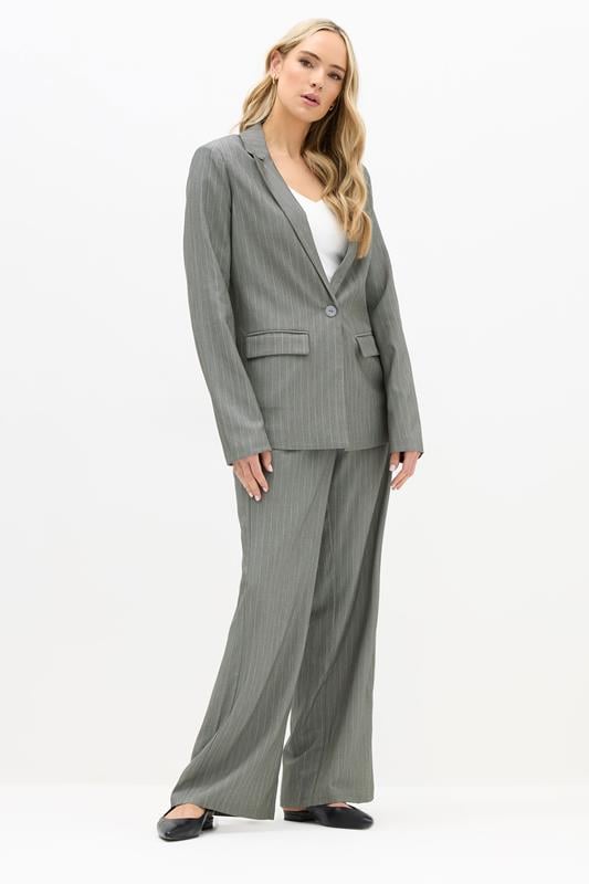 LTS PREMIUM Tall Grey Stripe Wide Leg Trousers | Long Tall Sally 5