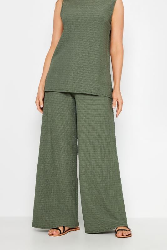 LTS Tall Women's Khaki Green Wide Leg Textured Trousers | Long Tall Sally 2