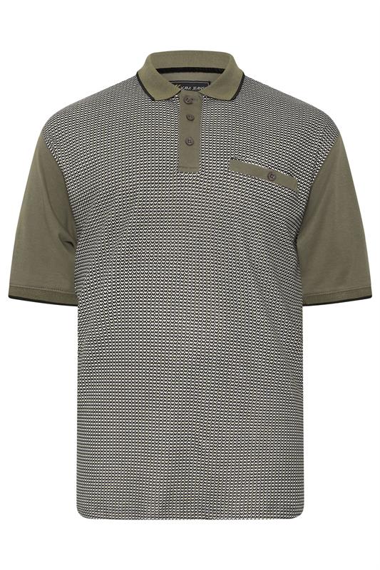 KAM Khaki Green Geometric Print Short Sleeve Polo Shirt | BadRhino 4